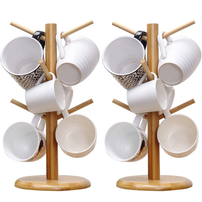 Latitude Run® 2Pack Wood Mug Rack Tree,Coffee Cup Holder Stand With 6